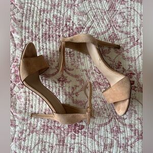 ALDO Nude Suede Ankle Strap Stiletto Heels Minimalist Sandals Size 7.5